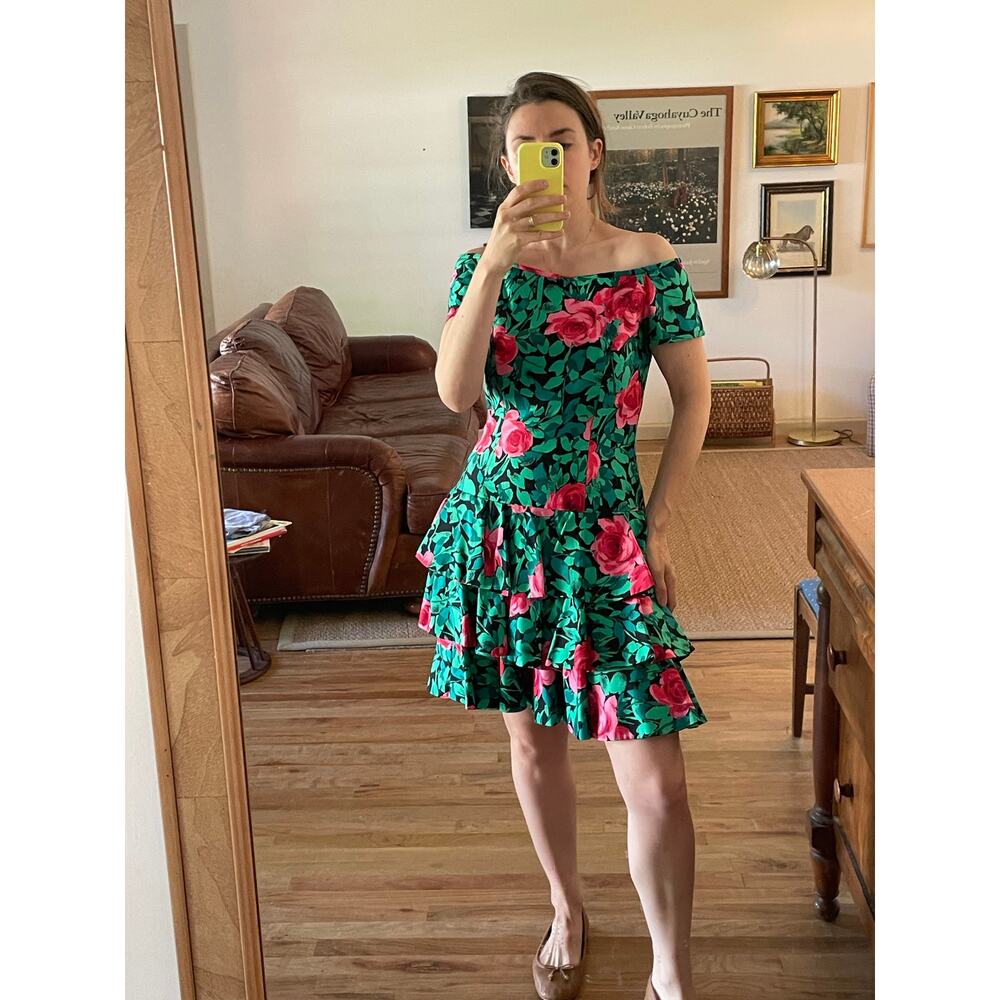 AJ Bari Vintage Cotton Ruffle Skirt Cocktail Dress